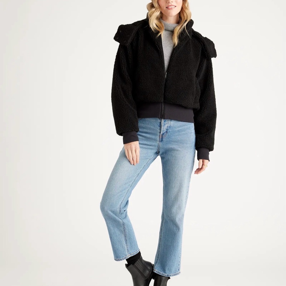 Quince Hooded Sherpa Jacket in Black Size Large